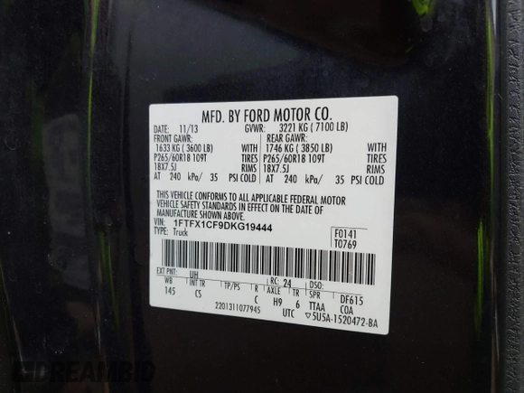 2013 Ford F-150 XL with VIN 1FTFX1CF9DKG19444, listed as a IAAI auction lot 41460656 with 186,309 mi miles. Bid and sale history available at carsss.com. Image 9.