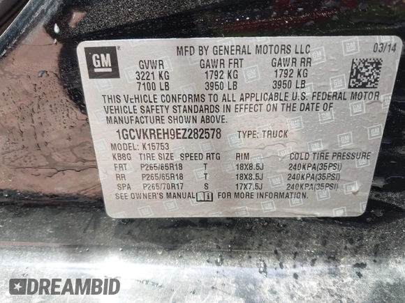 2014 Chevrolet Silverado 1500 LT with VIN 1GCVKREH9EZ282578, listed as a IAAI auction lot 42062801 with 163,158 mi miles and . Bid and sale history available at DreamBid. Image 9.