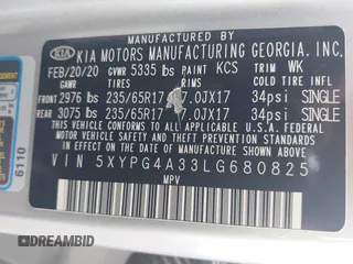 2020 Kia Sorento LX z VIN 5XYPG4A33LG680825, wystawiony jako IAAI lot #42357206 z przebiegiem 88 359 mil mil oraz . Historia ofert i sprzedaży dostępna na DreamBid. Obrazek 9.