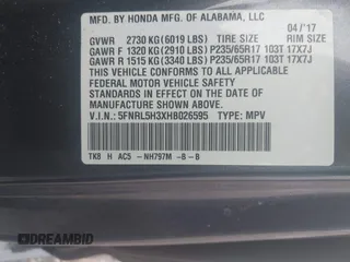 2017 Honda Odyssey SE with VIN 5FNRL5H3XHB026595, listed as a IAAI auction lot 39631978 with 92,555 mi miles and . Bid and sale history available at carsss.com. Image 9.