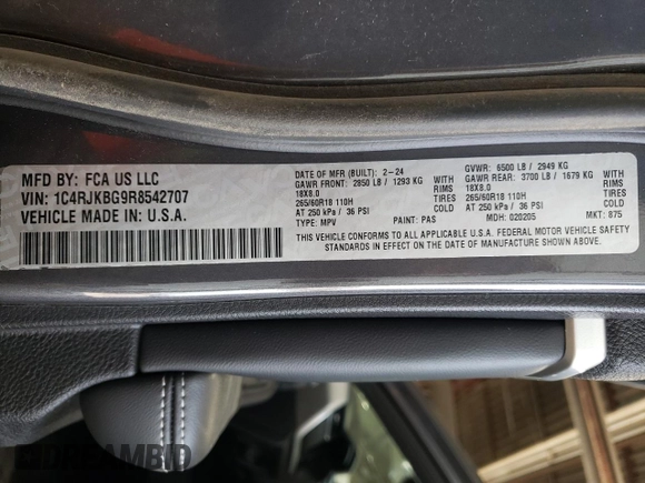 2024 Jeep Grand Cherokee Limited with VIN 1C4RJKBG9R8542707, listed as a Copart auction lot 64881255 with 6,889 mi miles and Non repairable. Bid and sale history available at DreamBid. Image 14.