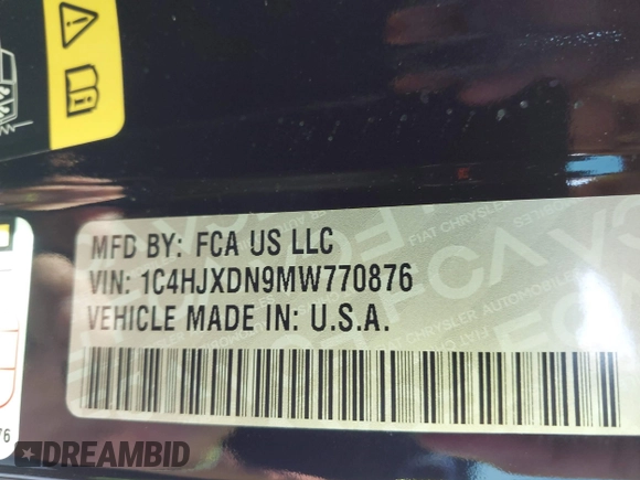 2021 Jeep Wrangler Unlimited Sport S с VIN 1C4HJXDN9MW770876, выставлен на аукционе IAAI как лот 40630311 с пробегом 62 235 миль миль и . История ставок и продаж доступна на DreamBid. Изображение 9.