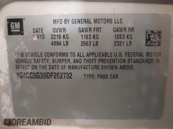 2013 Buick LaCrosse Leather с VIN 1G4GC5G39DF262732, выставлен на аукционе IAAI как лот 41551215 с пробегом 216 012 миль миль и . История ставок и продаж доступна на DreamBid. Изображение 9.