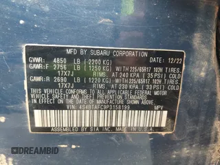2023 Subaru Outback Premium z VIN 4S4BTAFC9P3158199, wystawiony jako IAAI lot #42289064 z przebiegiem 19 194 mil mil oraz . Historia ofert i sprzedaży dostępna na DreamBid. Obrazek 9.
