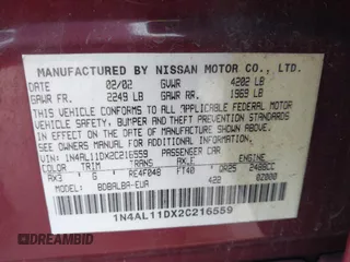 2002 Nissan Altima S with VIN 1N4AL11DX2C216559, listed as a IAAI auction lot 41540001 with 112,084 mi miles. Bid and sale history available at carsss.com. Image 9.