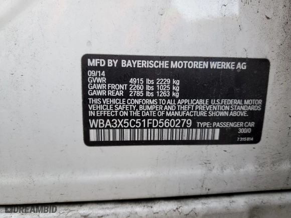 2015 BMW 3 Series Gran Turismo 328i xDrive with VIN WBA3X5C51FD560279, listed as a Copart auction lot 45205925 with NaN miles and Salvage Title. Bid and sale history available at carsss.com. Image 12.