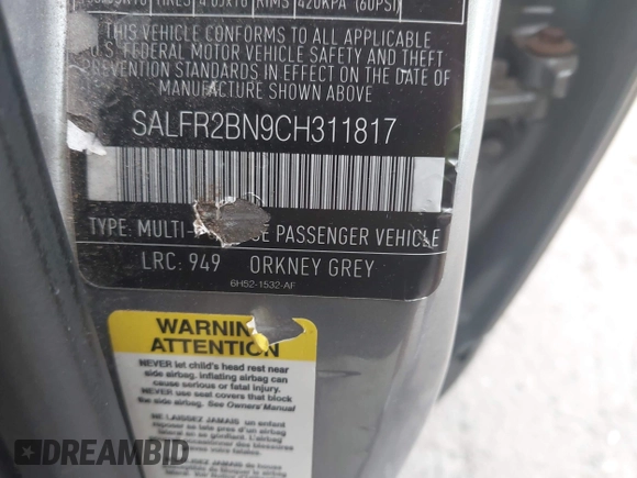 2012 Land Rover LR2 HSE с VIN SALFR2BN9CH311817, выставлен на аукционе IAAI как лот 42793853 с пробегом Не указан миль и . История ставок и продаж доступна на DreamBid. Изображение 9.