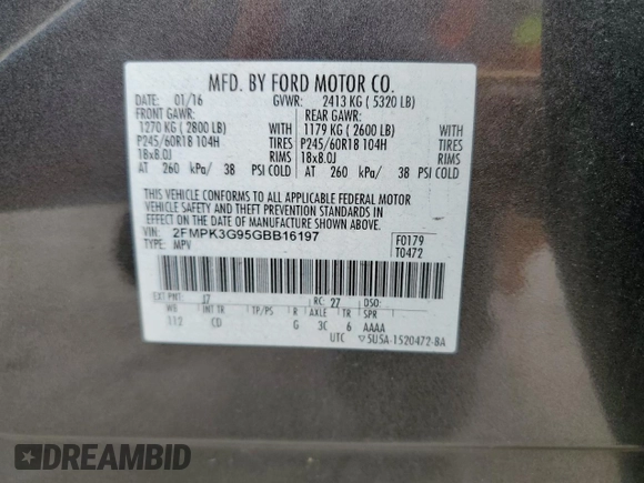 2016 Ford Edge SE with VIN 2FMPK3G95GBB16197, listed as a Copart auction lot 58738725 with 133,588 mi miles and Clean title. Bid and sale history available at DreamBid. Image 13.