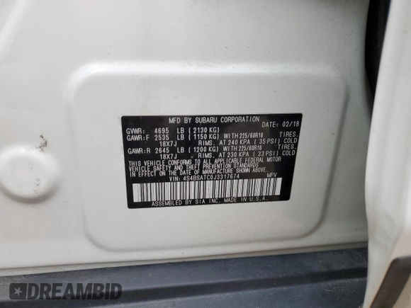 2018 Subaru Outback Touring z VIN 4S4BSATC0J3317674, wystawiony jako Copart lot #57211034 z przebiegiem 98 632 mil mil oraz Szkoda całkowita • Salvage title. Historia ofert i sprzedaży dostępna na DreamBid. Obrazek 12.