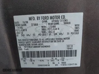 2009 Ford F-150 STX with VIN 1FTRX14869FA09093, listed as a IAAI auction lot 41921152 with 173,744 mi miles. Bid and sale history available at carsss.com. Image 9.