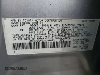 2003 Toyota RAV4 с VIN JTEGH20V630089023, выставлен на аукционе Copart как лот 45058575 с пробегом 166 455 миль миль и Списание • Salvage title. История ставок и продаж доступна на DreamBid. Изображение 13.