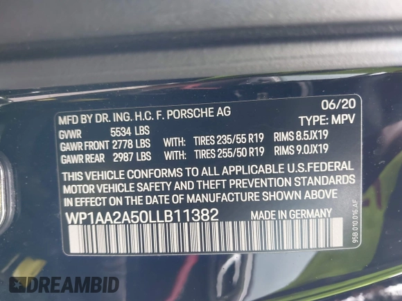 2020 Porsche Macan with VIN WP1AA2A50LLB11382, listed as a IAAI auction lot 42593656 with 80,663 mi miles and . Bid and sale history available at DreamBid. Image 9.