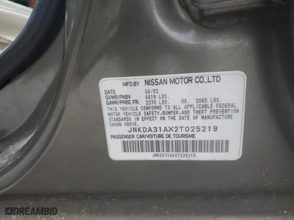 2002 Infiniti I35 Luxury with VIN JNKDA31AX2T025219, listed as a Copart auction lot 44259005 with 193,411 mi miles and Salvage Title. Bid and sale history available at carsss.com. Image 12.