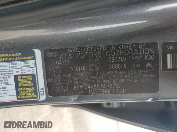 2014 Kia Forte EX with VIN KNAFZ4A81E5078791, listed as a Copart auction lot 46896975 with 148,551 mi miles and Salvage Title. Bid and sale history available at carsss.com. Image 14.