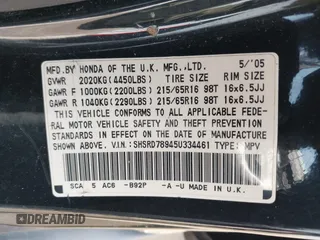 2005 Honda CR-V EX SE with VIN SHSRD78945U334461, listed as a IAAI auction lot 41775974 with 147,876 mi miles. Bid and sale history available at carsss.com. Image 9.