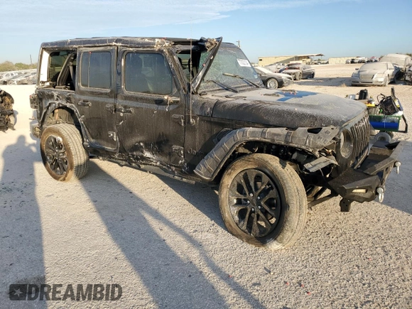 2021 Jeep Wrangler Unlimited Sahara High Altitude with VIN 1C4HJXEM0MW669053, listed as a Copart auction lot 77032134 with 41,133 mi miles and Salvage title. Bid and sale history available at DreamBid. Image 4.