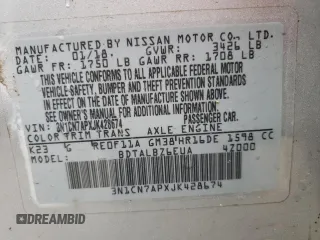 2018 Nissan Versa Sedan SV with VIN 3N1CN7APXJK428674, listed as a Copart auction lot 51443355 with 115,932 mi miles and Salvage Title. Bid and sale history available at carsss.com. Image 12.