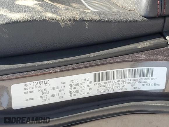 2018 Dodge Durango R/T with VIN 1C4SDJCT5JC187423, listed as a Copart auction lot 50736895 with 76,616 mi miles and Salvage title. Bid and sale history available at DreamBid. Image 14.
