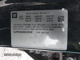 2017 Buick Verano Sport Touring with VIN 1G4PR5SK8H4102842, listed as a IAAI auction lot 41811547 with 77,042 mi miles. Bid and sale history available at carsss.com. Image 9.