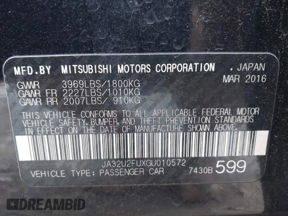 2016 Mitsubishi Lancer ES z VIN JA32U2FUXGU010572, wystawiony jako IAAI lot #42420691 z przebiegiem 71 602 mil mil oraz . Historia ofert i sprzedaży dostępna na DreamBid. Obrazek 9.