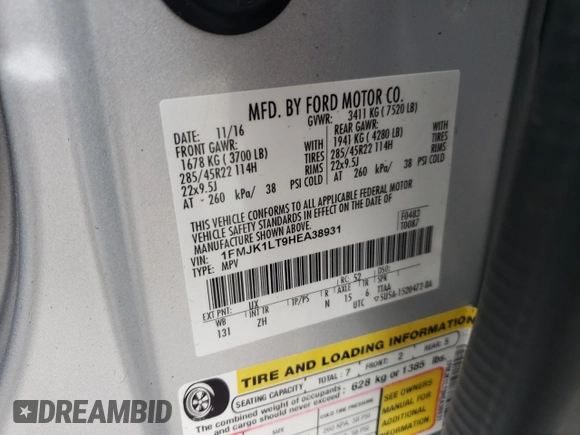 2017 Ford Expedition Max Platinum with VIN 1FMJK1LT9HEA38931, listed as a Copart auction lot 78215574 with 115,322 mi miles and Salvage title. Bid and sale history available at DreamBid. Image 15.