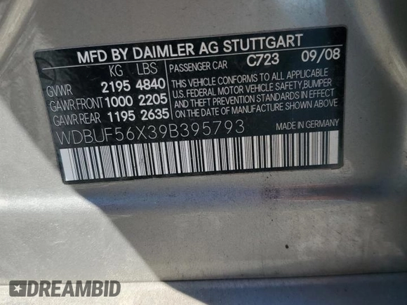 2009 Mercedes-Benz E-Class Luxury 3.5L with VIN WDBUF56X39B395793, listed as a Copart auction lot 48637085 with 96,874 mi miles and Salvage Title. Bid and sale history available at carsss.com. Image 12.