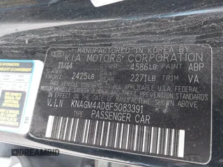 2015 Kia Optima with VIN KNAGM4AD8F5083391, listed as a IAAI auction lot 42150197 with 160,536 mi miles and . Bid and sale history available at carsss.com. Image 9.