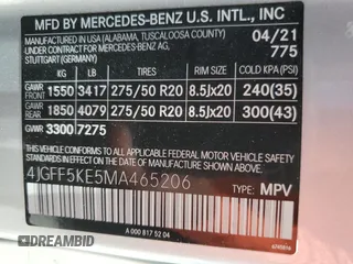 2021 Mercedes-Benz GLS 450 with VIN 4JGFF5KE5MA465206, listed as a Copart auction lot 55974954 with 60,964 mi miles and Salvage Title. Bid and sale history available at DreamBid. Image 15.