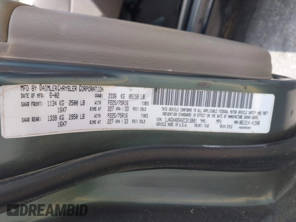 2002 Jeep Grand Cherokee Laredo with VIN 1J4GX48S42C313801, listed as a IAAI auction lot 42297223 with 153,633 mi miles and . Bid and sale history available at DreamBid. Image 9.