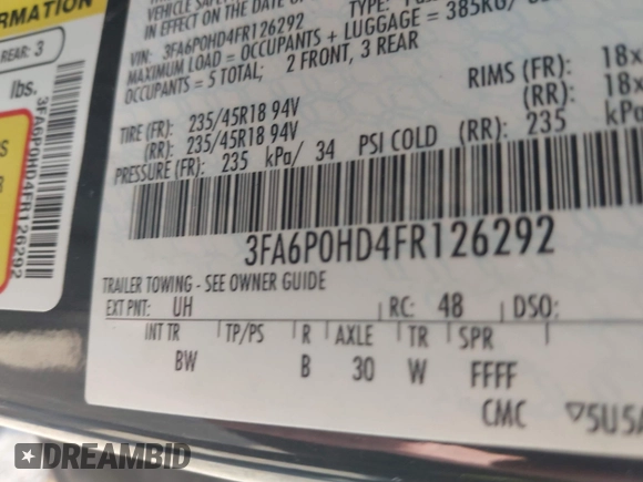 2015 Ford Fusion SE z VIN 3FA6P0HD4FR126292, wystawiony jako IAAI lot #42418564 z przebiegiem 152 795 mil mil oraz . Historia ofert i sprzedaży dostępna na DreamBid. Obrazek 9.