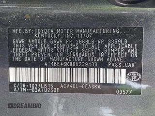 2008 Toyota Camry LE z VIN 4T1BE46K88U239130, wystawiony jako IAAI lot #41942873 z przebiegiem 173 577 mil mil oraz . Historia ofert i sprzedaży dostępna na DreamBid. Obrazek 9.
