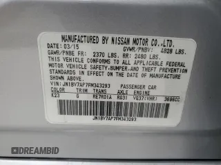 2015 Infiniti Q50 Sport with VIN JN1BV7AP7FM343293, listed as a Copart auction lot 53559645 with 123,386 mi miles and Salvage title. Bid and sale history available at DreamBid. Image 12.