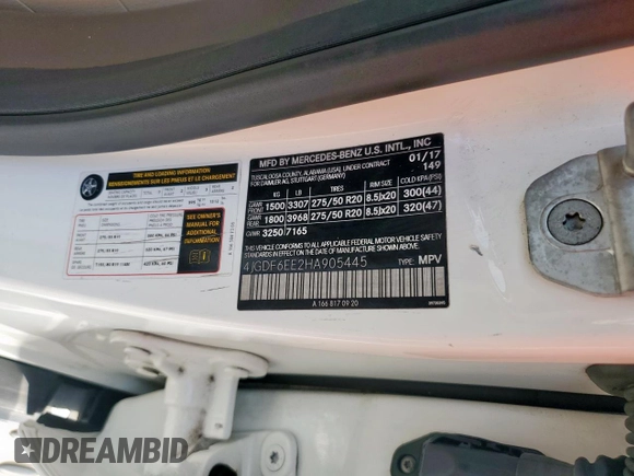 2017 Mercedes-Benz GLS 450 with VIN 4JGDF6EE2HA905445, listed as a Copart auction lot 62874365 with 165,092 mi miles and Clean title. Bid and sale history available at DreamBid. Image 13.