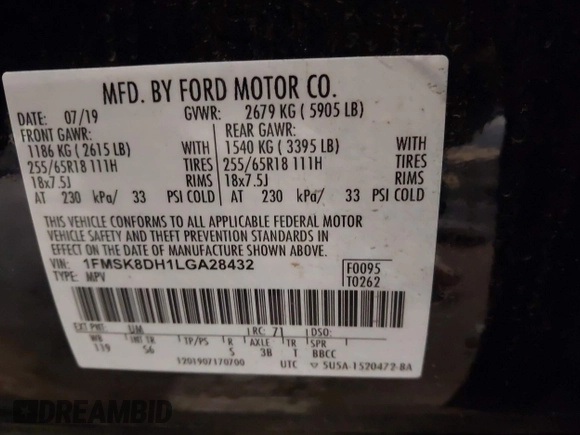 2020 Ford Explorer XLT z VIN 1FMSK8DH1LGA28432, wystawiony jako IAAI lot #41980349 z przebiegiem 40 031 mil mil oraz . Historia ofert i sprzedaży dostępna na DreamBid. Obrazek 9.