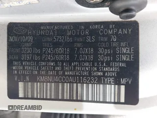 2010 Hyundai Veracruz Limited with VIN KM8NU4CC0AU116232, listed as a IAAI auction lot 42698369 with 207,134 mi miles and . Bid and sale history available at DreamBid. Image 9.