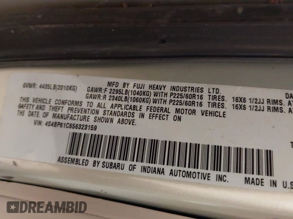 2005 Subaru Legacy Outback with VIN 4S4BP61C656323159, listed as a IAAI auction lot 42673715 with 132,230 mi miles and . Bid and sale history available at DreamBid. Image 9.