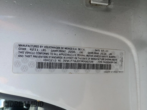 2012 Volkswagen Jetta SEL with VIN 3VWLP7AJ7CM300738, listed as a Copart auction lot 47934894 with 137,877 mi miles and Salvage title. Bid and sale history available at DreamBid. Image 13.