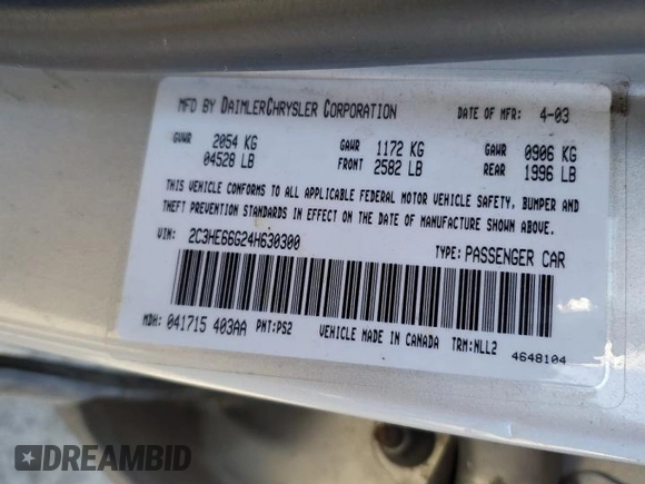 2004 Chrysler 300M M z VIN 2C3HE66G24H630300, wystawiony jako Copart lot #76749344 z przebiegiem 50 078 mil mil oraz Szkoda całkowita • Salvage title. Historia ofert i sprzedaży dostępna na DreamBid. Obrazek 13.