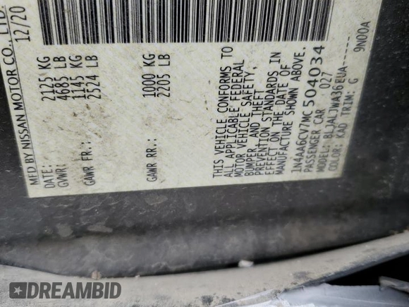 2021 Nissan Maxima SV z VIN 1N4AA6CV7MC504034, wystawiony jako Copart lot #68496724 z przebiegiem 81 636 mil mil oraz Szkoda całkowita • Salvage title. Historia ofert i sprzedaży dostępna na DreamBid. Obrazek 13.