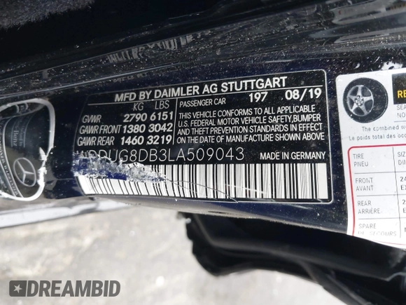 2020 Mercedes-Benz S-Class S 560 with VIN WDDUG8DB3LA509043, listed as a IAAI auction lot 41740807 with 39,391 mi miles. Bid and sale history available at carsss.com. Image 9.