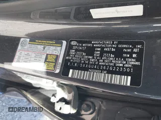 2018 Kia Optima EX with VIN 5XXGU4L36JG223501, listed as a IAAI auction lot 41722310 with 63,481 mi miles and . Bid and sale history available at carsss.com. Image 9.