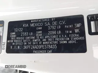 2023 Kia Forte LXS with VIN 3KPF24AD9PE578435, listed as a IAAI auction lot 41980894 with 59,817 mi miles and . Bid and sale history available at DreamBid. Image 9.