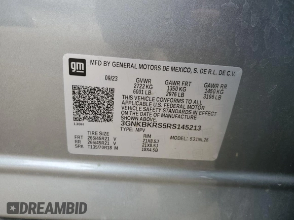 2024 Chevrolet Blazer RS with VIN 3GNKBKRS5RS145213, listed as a Copart auction lot 84481814 with 38,175 mi miles and Salvage title. Bid and sale history available at DreamBid. Image 13.