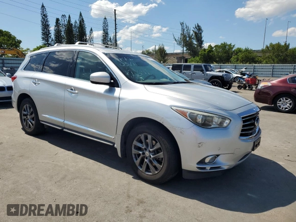 2014 Infiniti QX60 with VIN 5N1AL0MM5EC552698, listed as a Copart auction lot 57071675 with 123,610 mi miles and Salvage title. Bid and sale history available at DreamBid. Image 4.