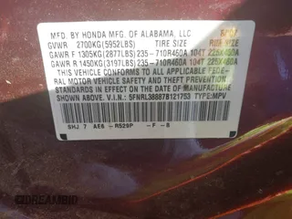 2007 Honda Odyssey Touring с VIN 5FNRL38887B121753, выставлен на аукционе IAAI как лот 40972256 с пробегом 152 702 миль миль и . История ставок и продаж доступна на DreamBid. Изображение 9.