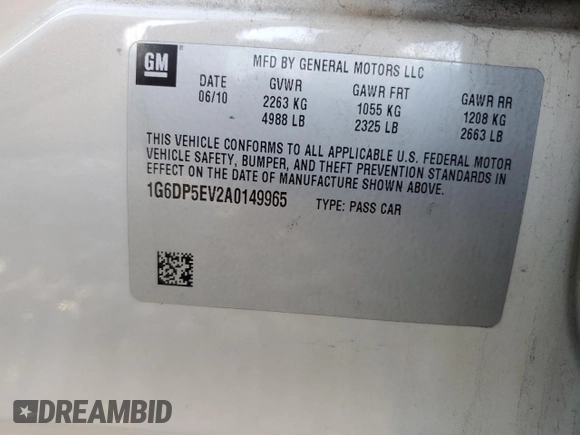 2010 Cadillac CTS Premium с VIN 1G6DP5EV2A0149965, выставлен на аукционе Copart как лот 83218894 с пробегом Не указан миль и Чистый • Clean title. История ставок и продаж доступна на DreamBid. Изображение 13.