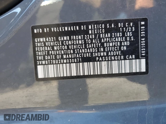 2024 Volkswagen Jetta 40th Anniversary Edition with VIN 3VW8T7BU2RM030871, listed as a Copart auction lot 80944464 with 11,943 mi miles and Salvage title. Bid and sale history available at DreamBid. Image 15.