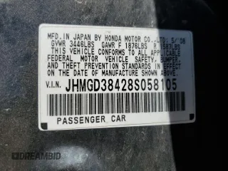 2008 Honda Fit с VIN JHMGD38428S058105, выставлен на аукционе Copart как лот 59509925 с пробегом 148 453 миль миль и Чистый • Clean title. История ставок и продаж доступна на DreamBid. Изображение 12.