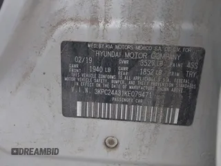 2019 Hyundai Accent SE с VIN 3KPC24A31KE079471, выставлен на аукционе IAAI как лот 42512867 с пробегом 122 109 миль миль и . История ставок и продаж доступна на DreamBid. Изображение 9.
