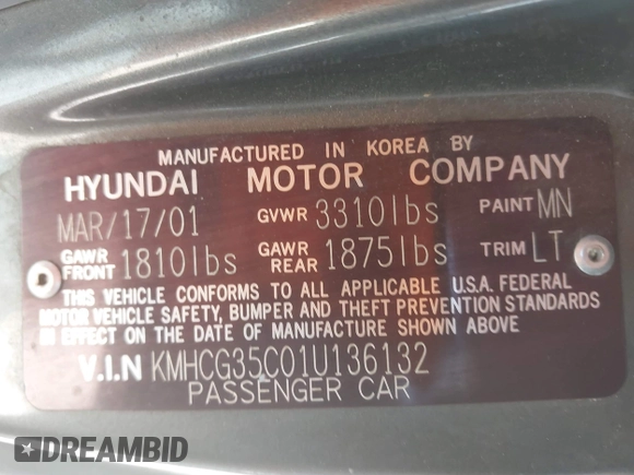 2001 Hyundai Accent GLS z VIN KMHCG35C01U136132, wystawiony jako IAAI lot #42293830 z przebiegiem 111 906 mil mil oraz . Historia ofert i sprzedaży dostępna na DreamBid. Obrazek 9.